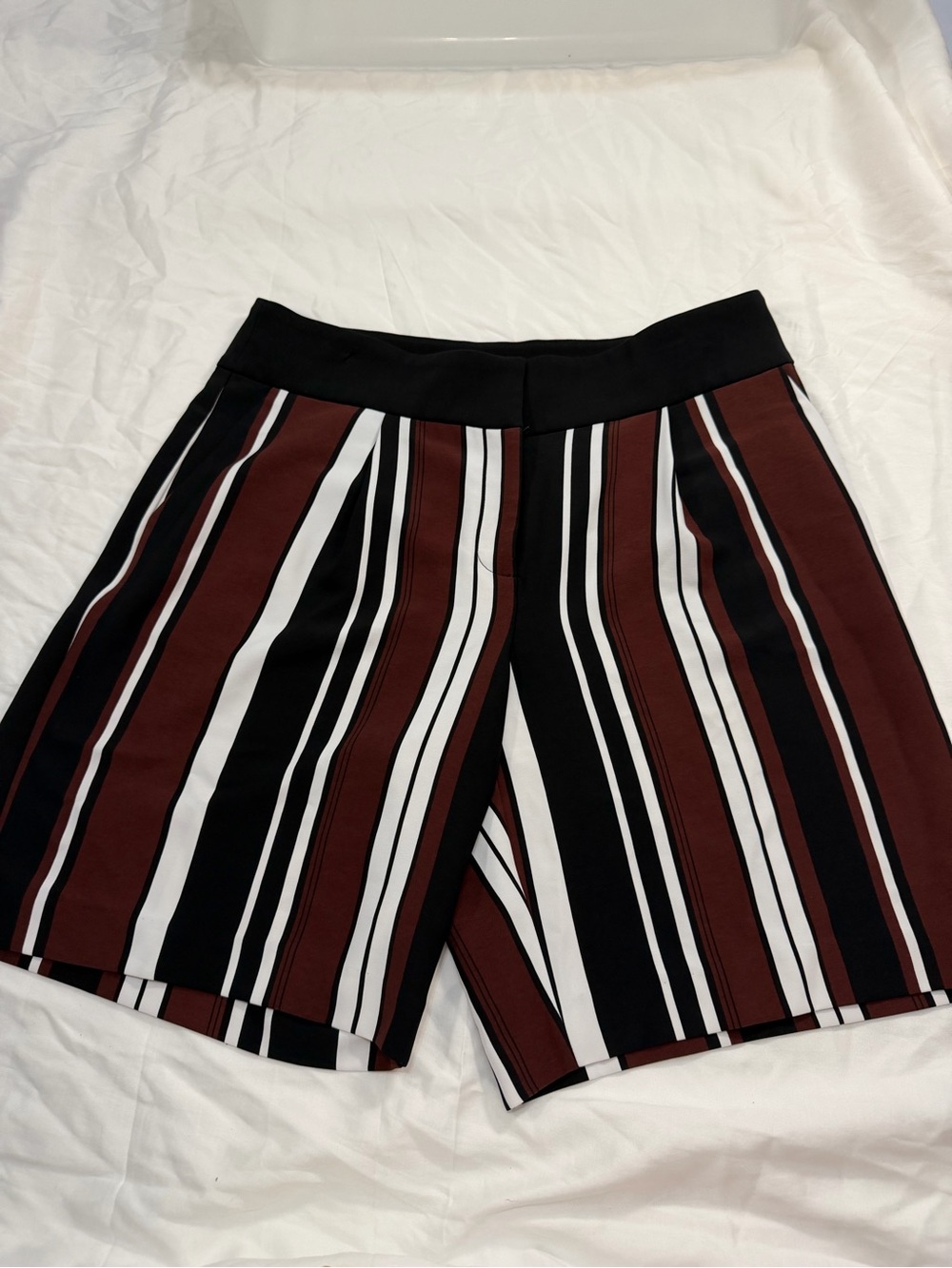 Alfani Striped High-Waist Bermuda Shorts in Burgundy, Black and White